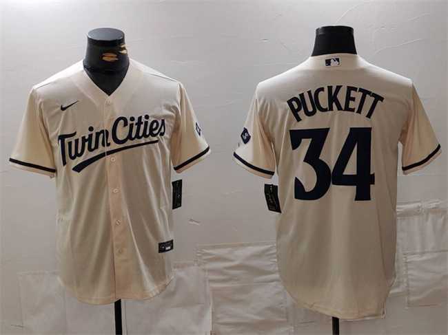 Mens Minnesota Twins #34 Kirby Puckett Cream Cool Base Stitched Baseball Jersey